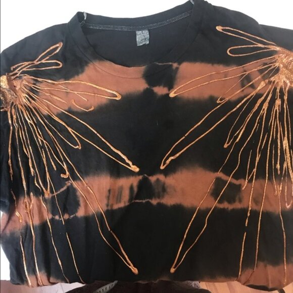 Screen Stars Vintage 80s Tiedye 3D Metallic Cotton T Shirt Oversized Paint Brown - Picture 7 of 16